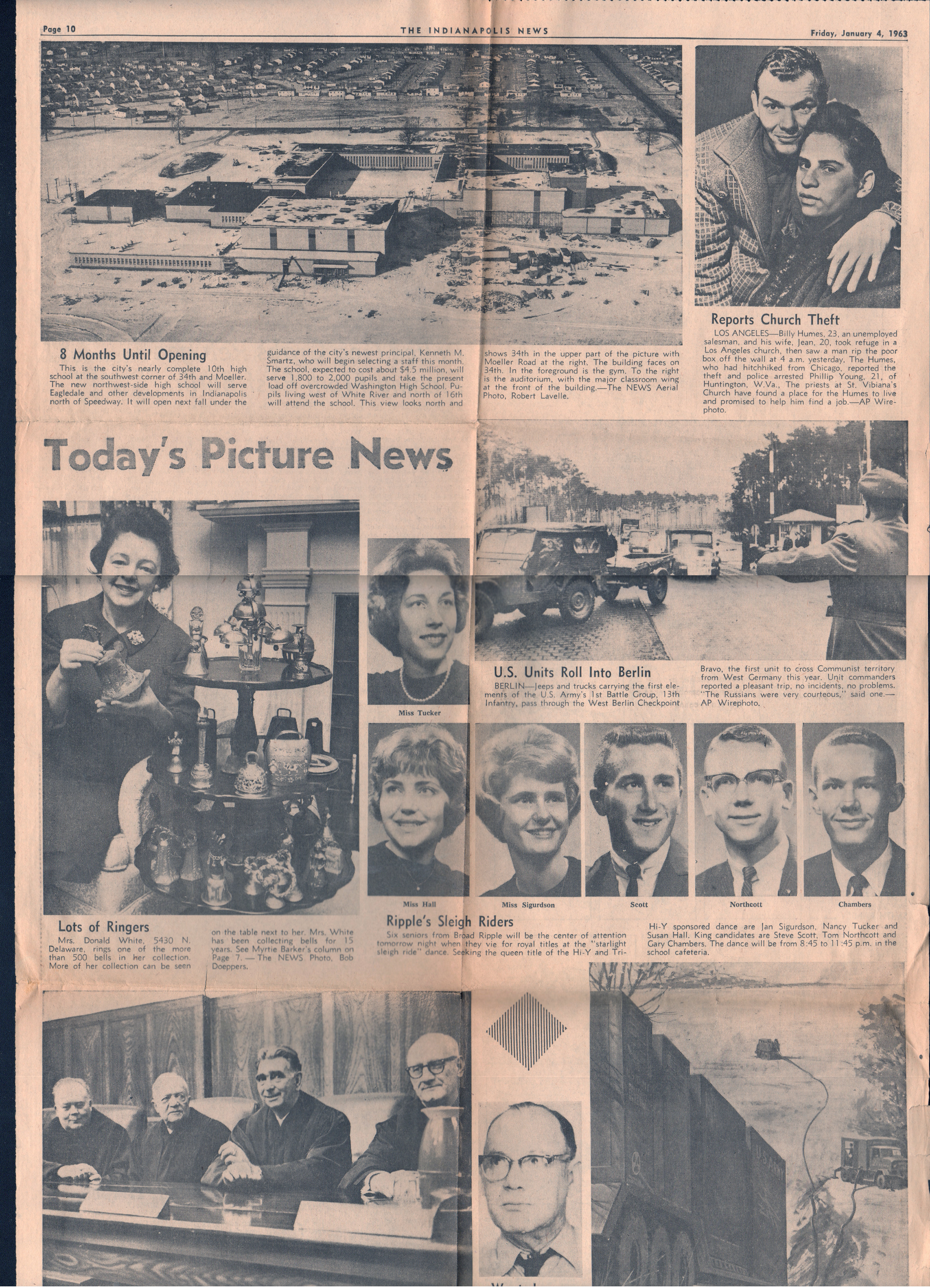 newspaper page - 10th high school construction, bells collection - Mrs Donald White