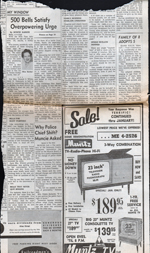 newspaper clipping - 500 bells collection - Mrs Donald White 