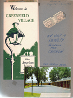Greenfield Village - Detroit, MI - Welcome brochure, ticket stubs, postcard of Del Rio Motel