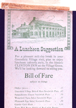 Greenfield Village - Detroit, MI - luncheon bill of fare Clinton Inn