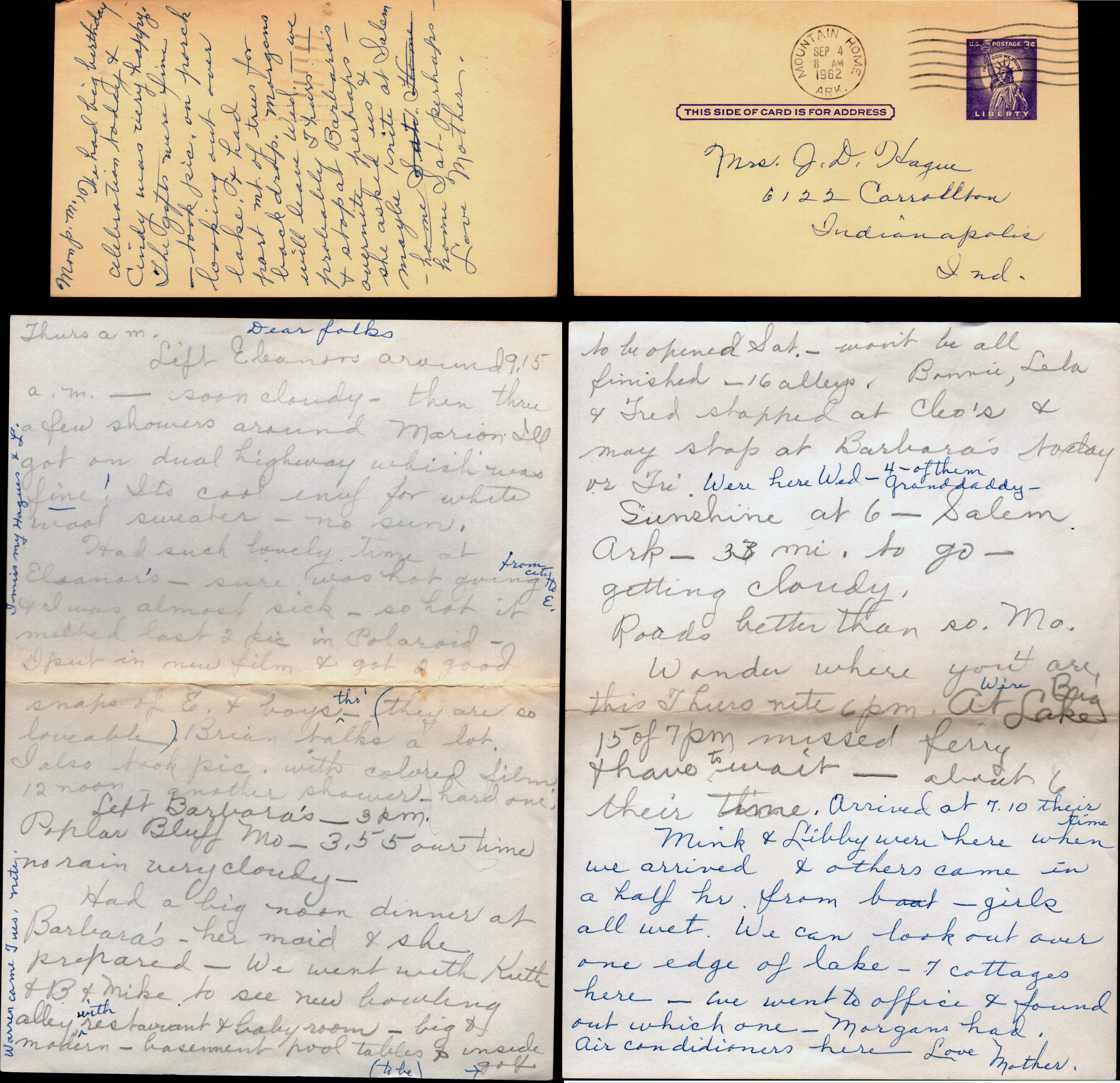 Air Mail letter to Rosemary from Vonnie.