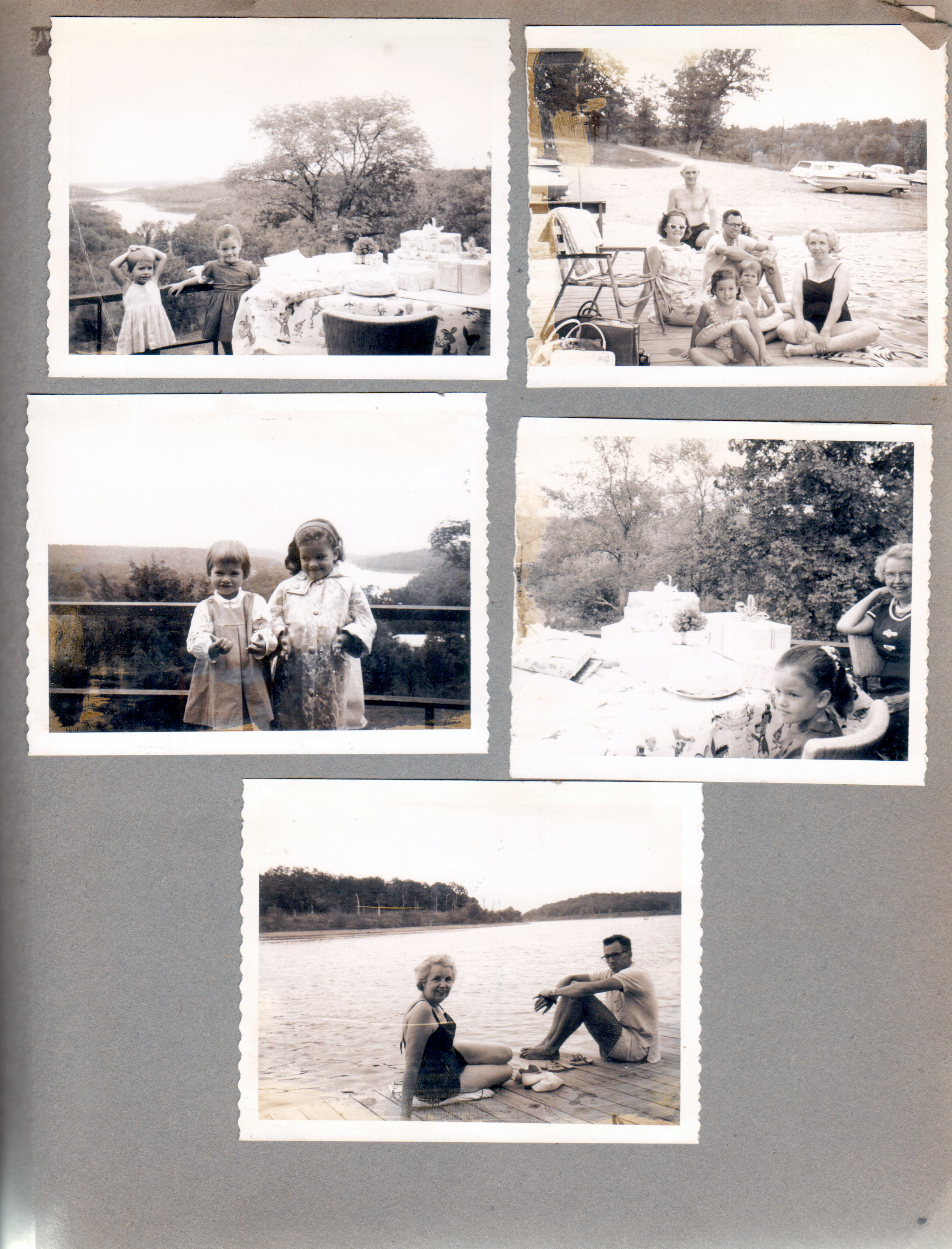 looks like Polaroid photos from Vonnie's trip to see the Morgans. Carole and Cindy. Helen and Bill and Bill's parents. Bill's mother and Bill by lake.