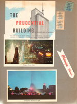 Chicago - The Prudential Building brochure. Ticket stubs. postcards - Michigan Avenue North. Buckingham Fountain at Night.