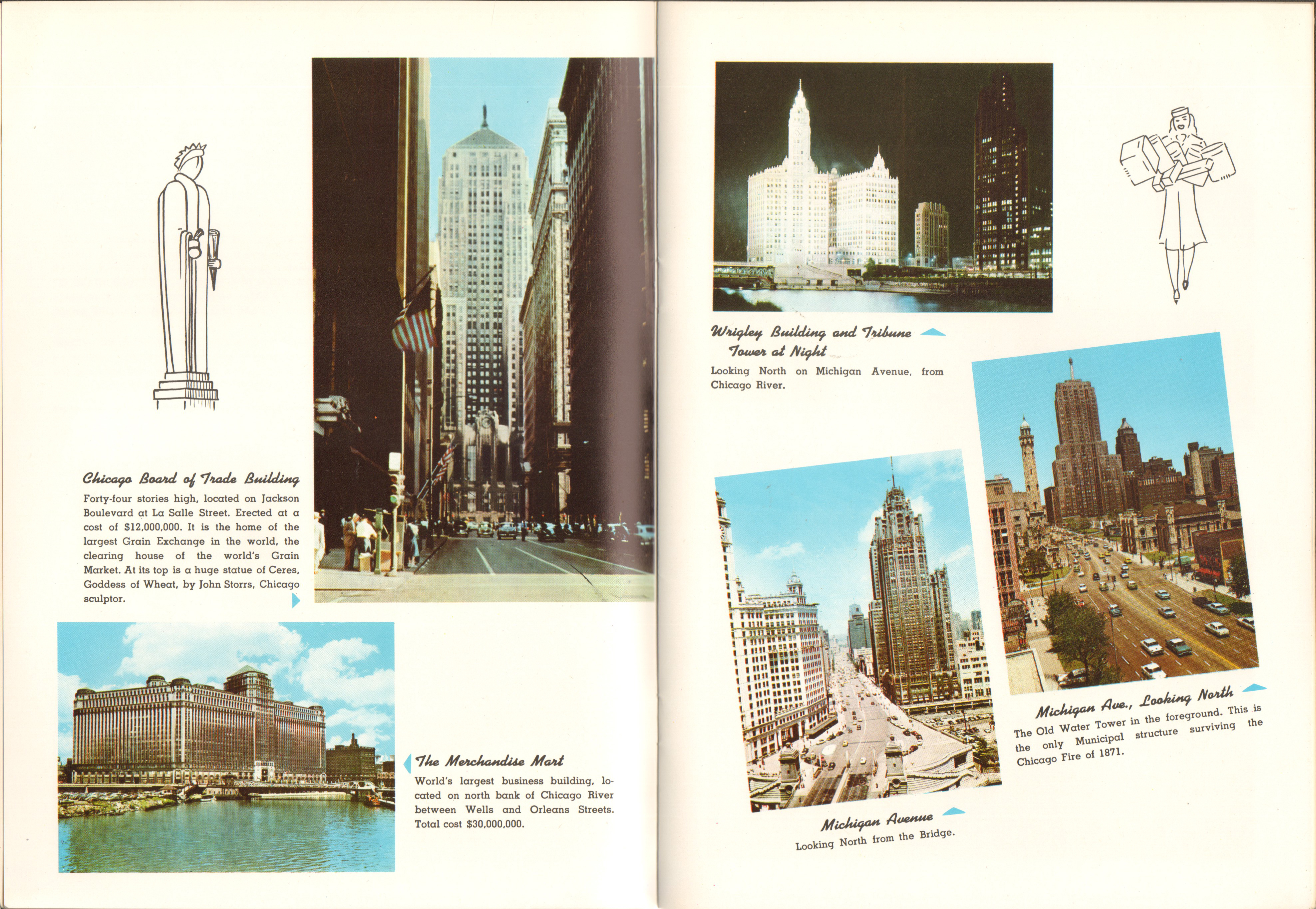 Chicago in full color booklet - Board of Trade, Merchandise Mart, Wrigley Building, Michigan Avenue