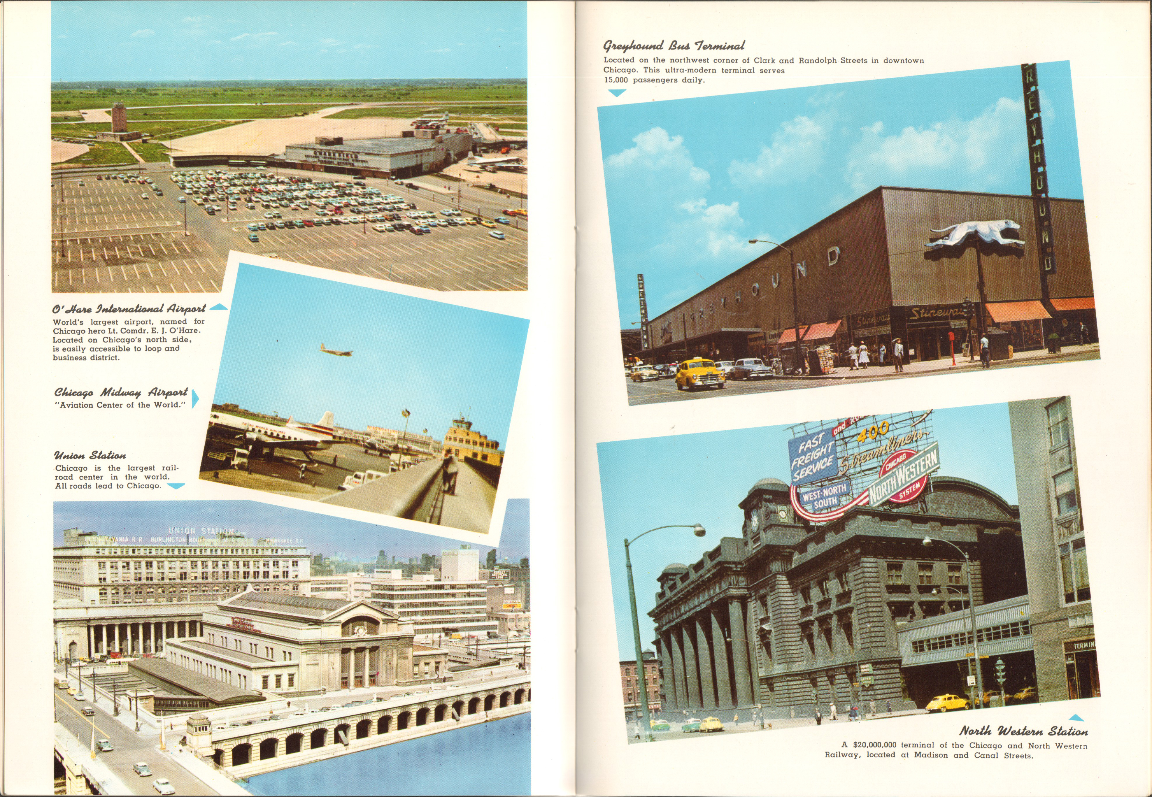 Chicago in full color booklet - O'Hare, Midway, Union Station, Greyhound Bus Terminal