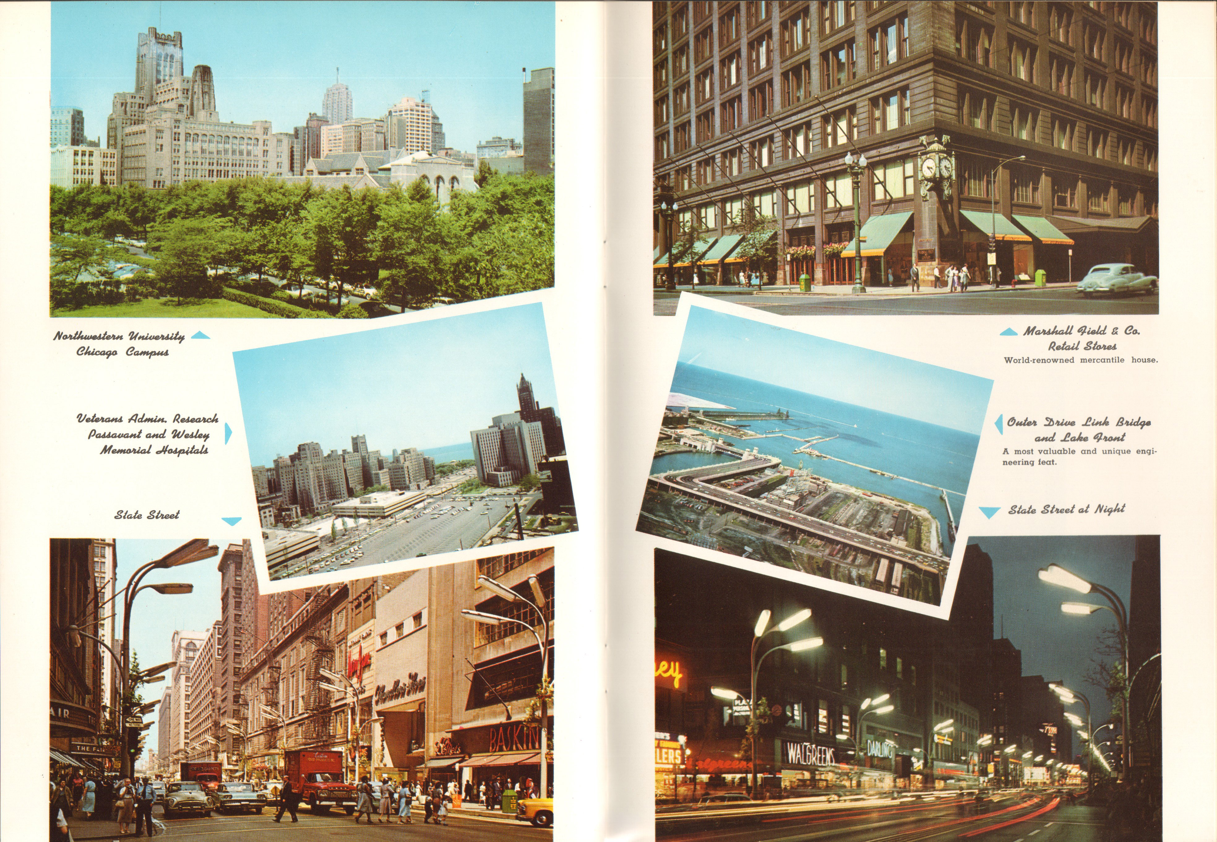 Chicago in full color booklet - Northwestern. VA. State Street. Marshall Fields