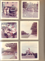 Greenfield Village - Detroit, MI - Model T ride. Steamer boat. Alan and Susan on cart. Susan on lion statue.