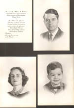 Becky Waldron wedding invitation. Portraits - Alan, Rosemary and John