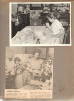 3845 Capitol - Betty's birthday - Susan at dining room table. Newspaper clipping - candy makers Mrs Paul Blakeslee