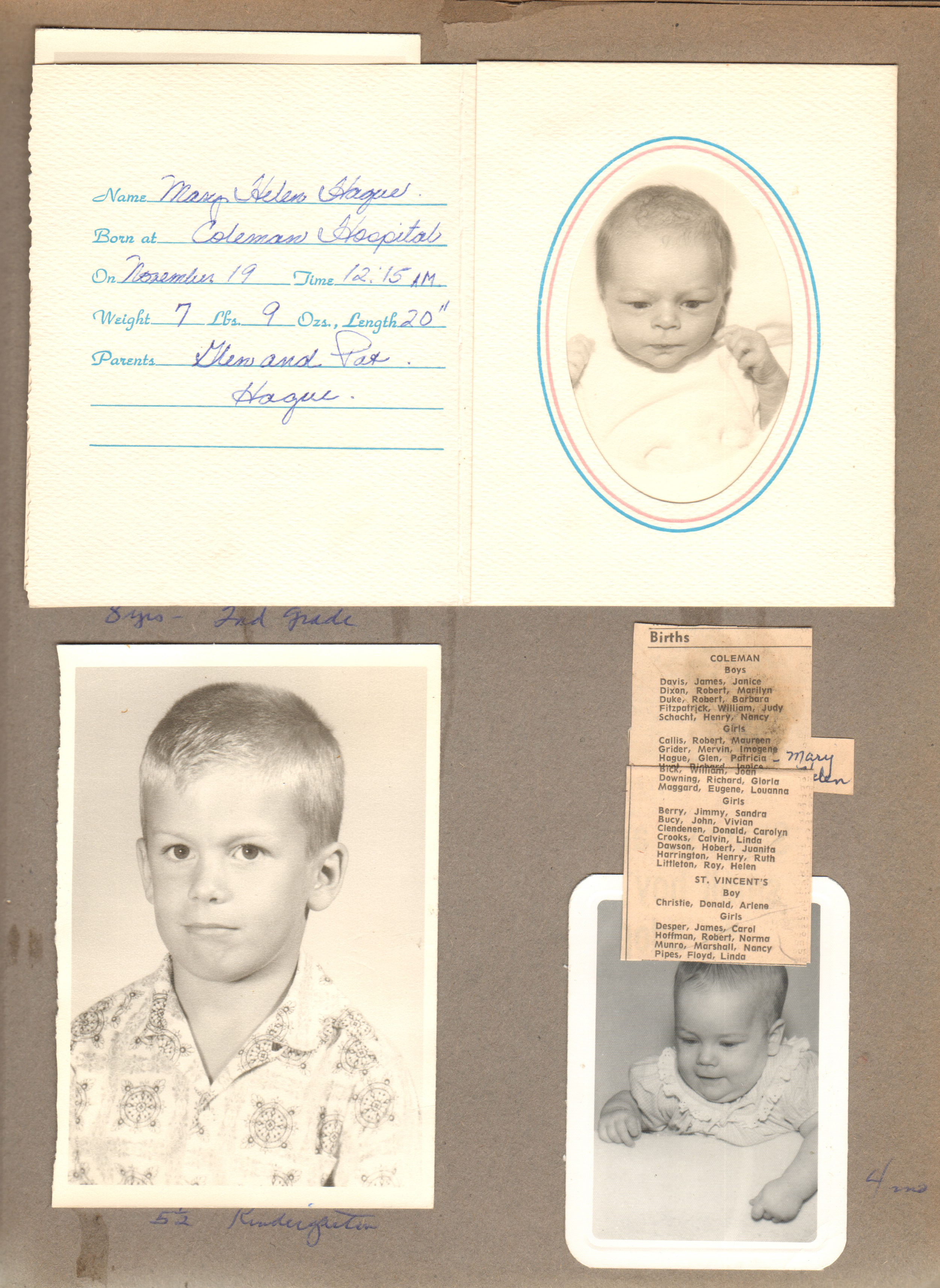 Birth announcement - Mary Hague