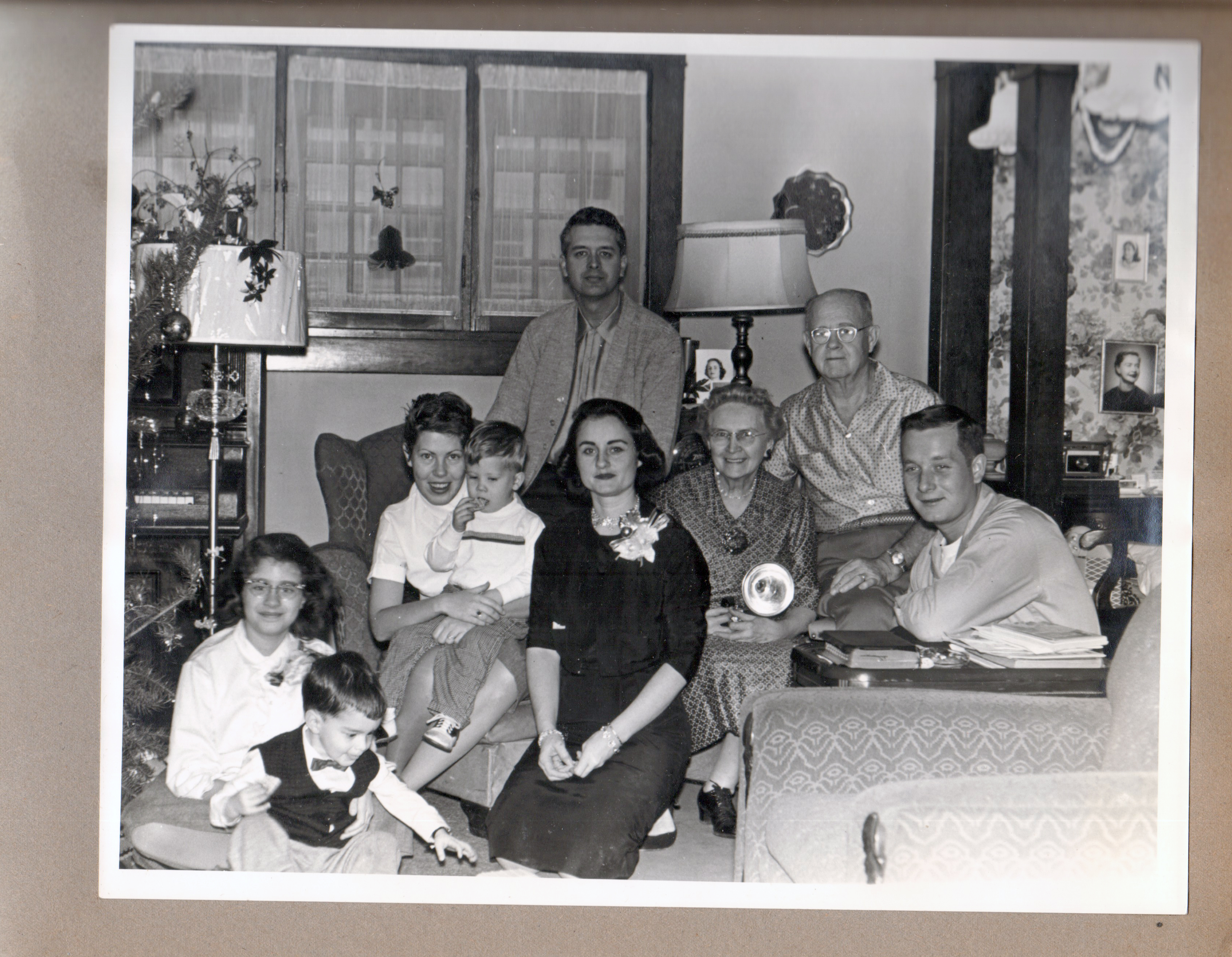 8x10 Susan, Alan, Betty, Ronnie, John, Rosemary, Vonnie, Curt, Dave - Christmas at 3845 Capitol