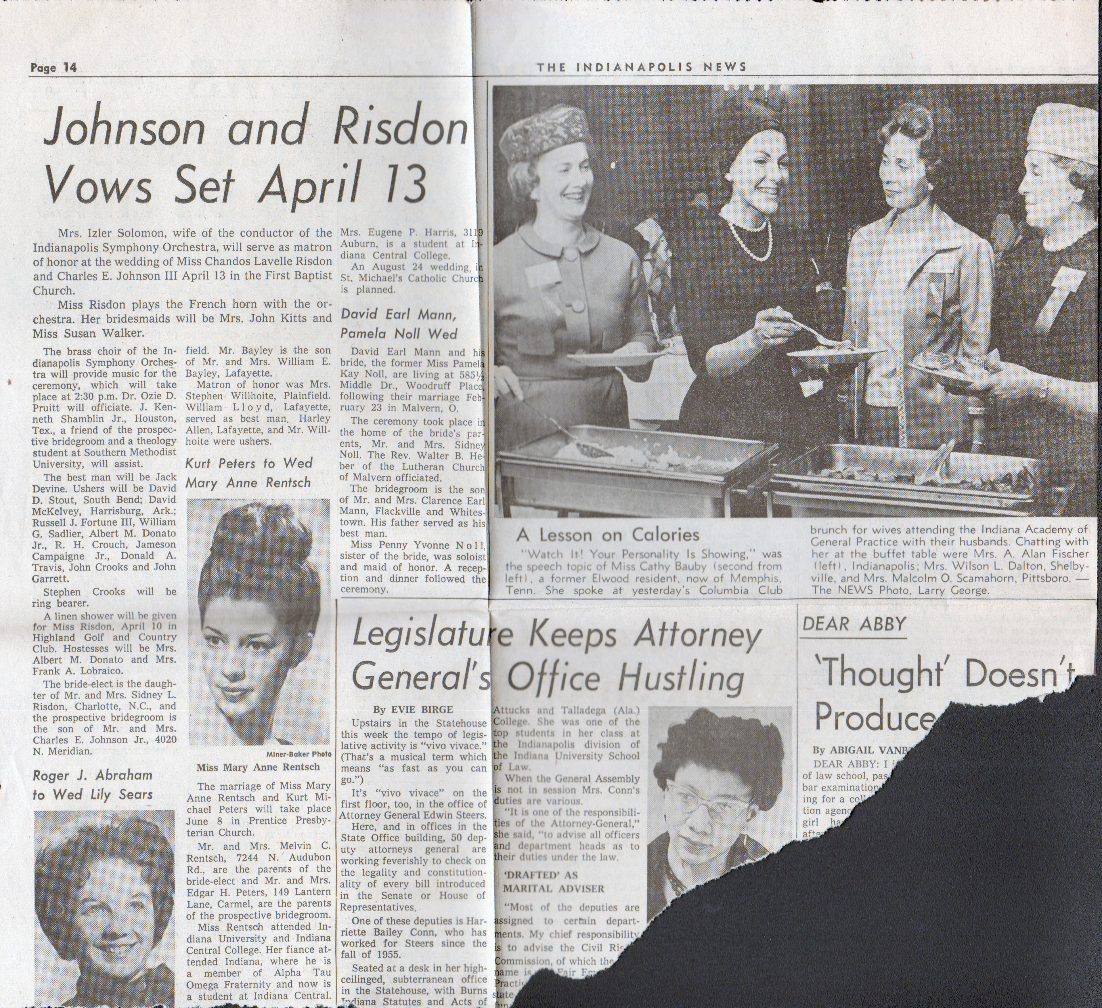 newspaper clipping Johnson and Risdon vows - A lesson on calories. 
