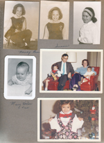 Nancy Braun. Susan Hague. Mary Helen Hague 4 mos. Cindy Morgan at Christmas tree
