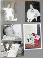 Mary Hague 4 mo. Rosemary and Mary. Cindy and Carole Morgan with stockings. Alan and Mary.