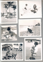 Hollywood Beach Neptune Apartments - Neptune from beach - boat on sand. Alan and Susan on beach, Rosemary lounge chair, north wing of Neptune. Susan and Dog on broadwalk.