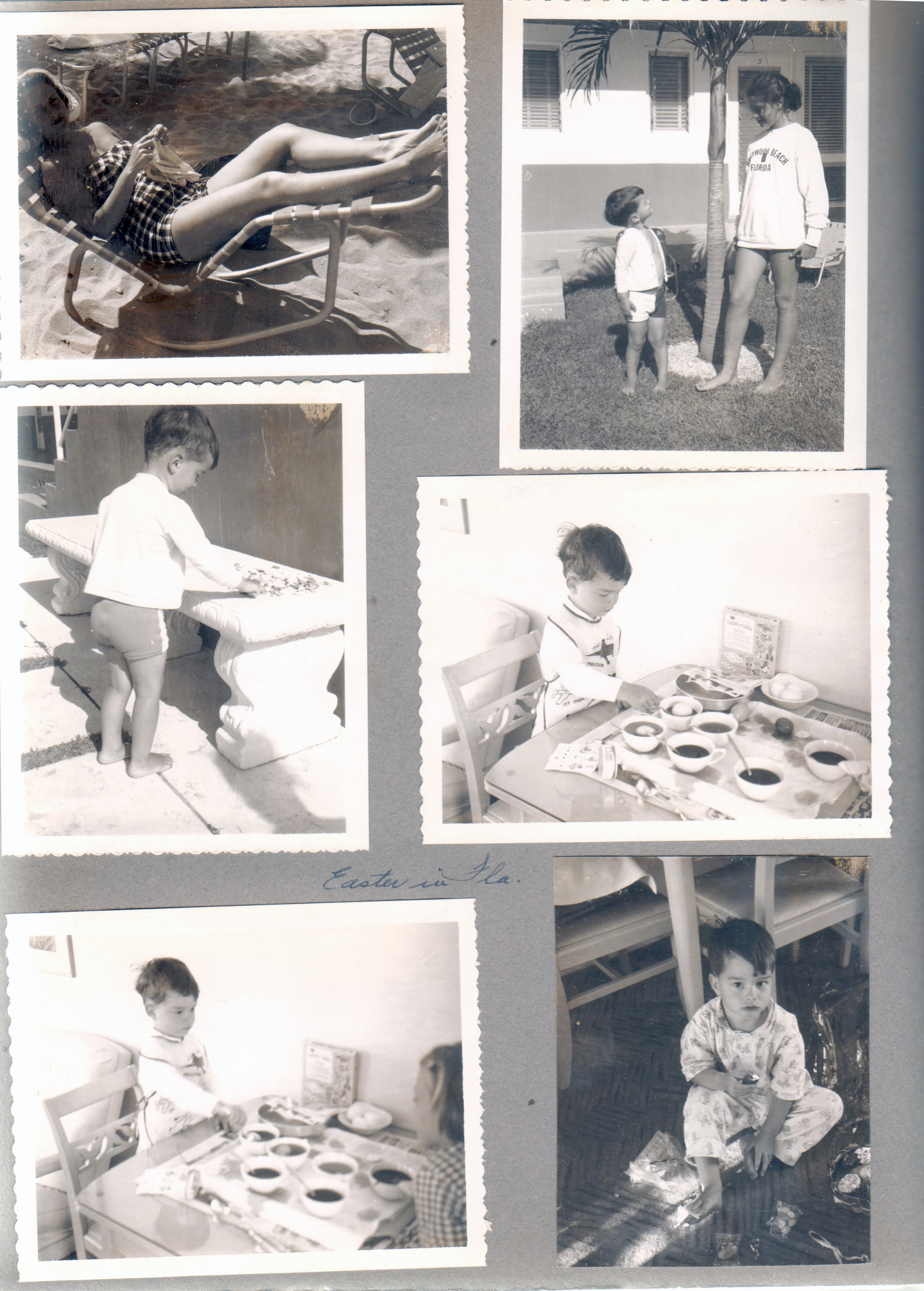 Hollywood Beach Neptune Apartments - Rosemary knitting in lounge. Alan and Susan in courtyard. Alan dying Easter Eggs