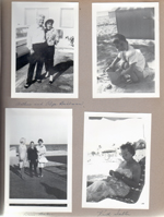 Hollywood Beach Neptune Apartments - Arthur and Olga Buhlman in parking lot. Alan on beach. Dave Becker (grandson of the Undersaws(?)). Ruth Salter.
