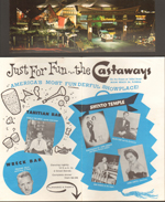 The Castaways - Miami Beach - postcard P49409 and menu Wreck Bar, Tahitian Bar, Shinto Temple
