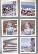 Mary Ellen Treise (?) view from condo? Ft Lauderdale. Rosemary posing in blue dress with scarf. Condo/
