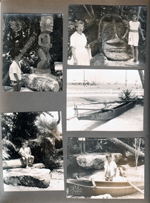 Mai Kai - Ft Lauderdale - Alan with tiki statue. Ruth Salter (maybe) with Susan at tiki. Outrigger. Alan and Susan.