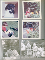 Princess and puppies. Alan with poppies in yard. and with puppies. Birthday party in yard.