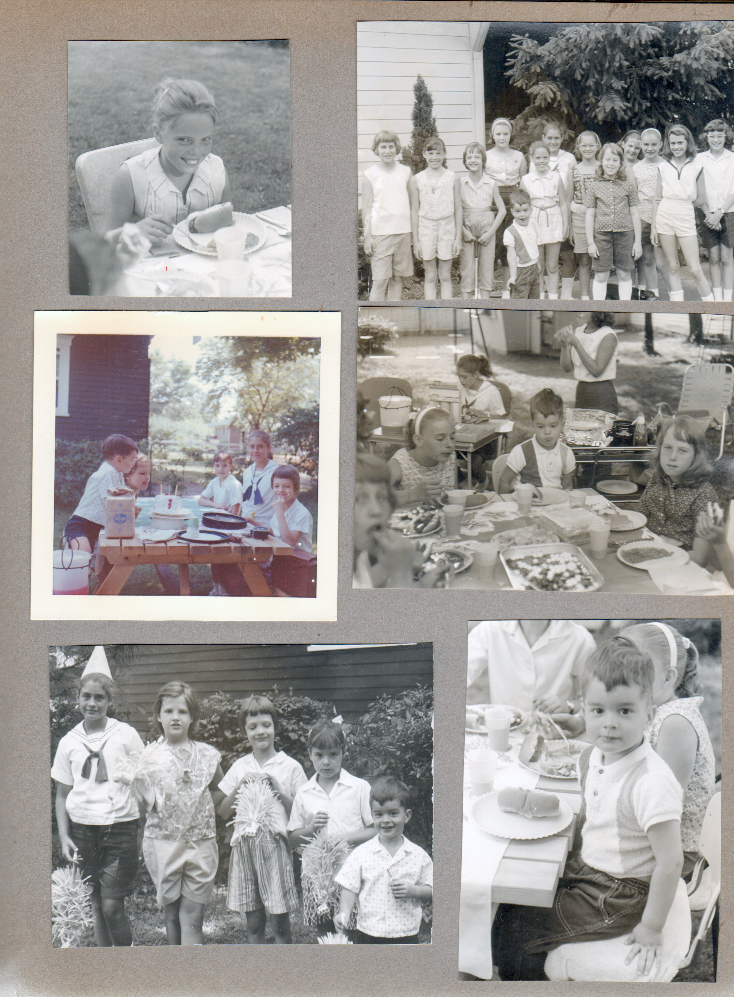 Birthday party in yard at 6122. Looks like Alan's 3rd birthday.  Note the revolving musical cake stand!