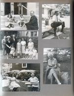 Cindy, Alan, Carole, Warren on steps at church. Bill Morgan on picnic table at 6122. Curt, Helen, Cindy, Warren, Susan, Rosemary, Carole, Vonnie, Alan at church. Helen Hague in yard. Helen Morgan and Vonnie Letsinger.