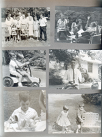 6122 yard - Carole, Rosemary, Bill, Cindy, Helen, Susan, Warren, Curt, Ronnie, John, Vonnie, Betty, Dave. Alan and Carole on Irish Mail Speedster. John Hague with a new tie-tac for his birthday. Alan with Slinky Dog.