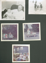 Glen and Mary Hague (March 1963). 6122 yard - Alan, Carole, Cindy in chairs.