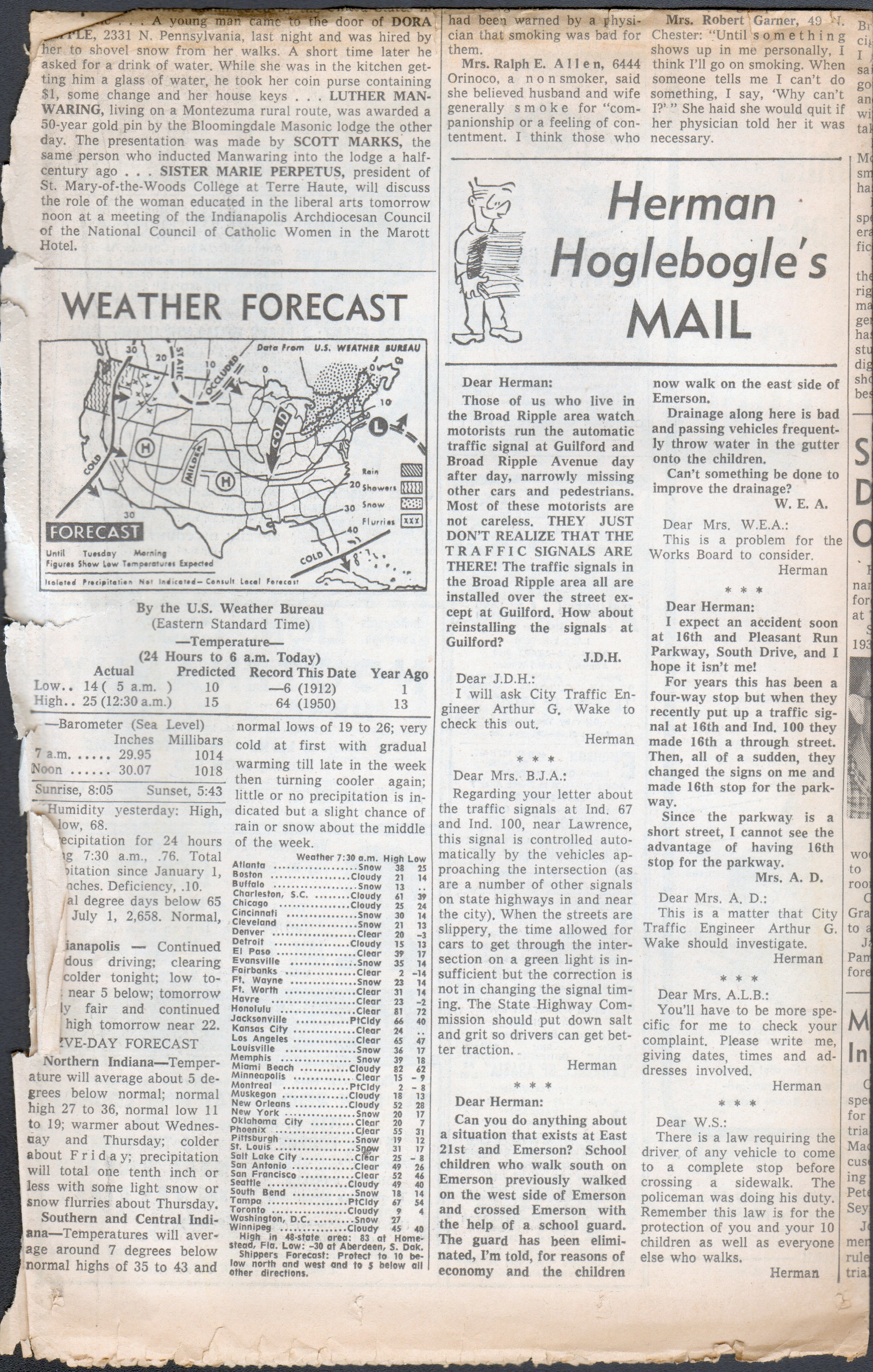 newspaper clipping - Guilford and BR Ave traffic light - Herman Hoglebogle