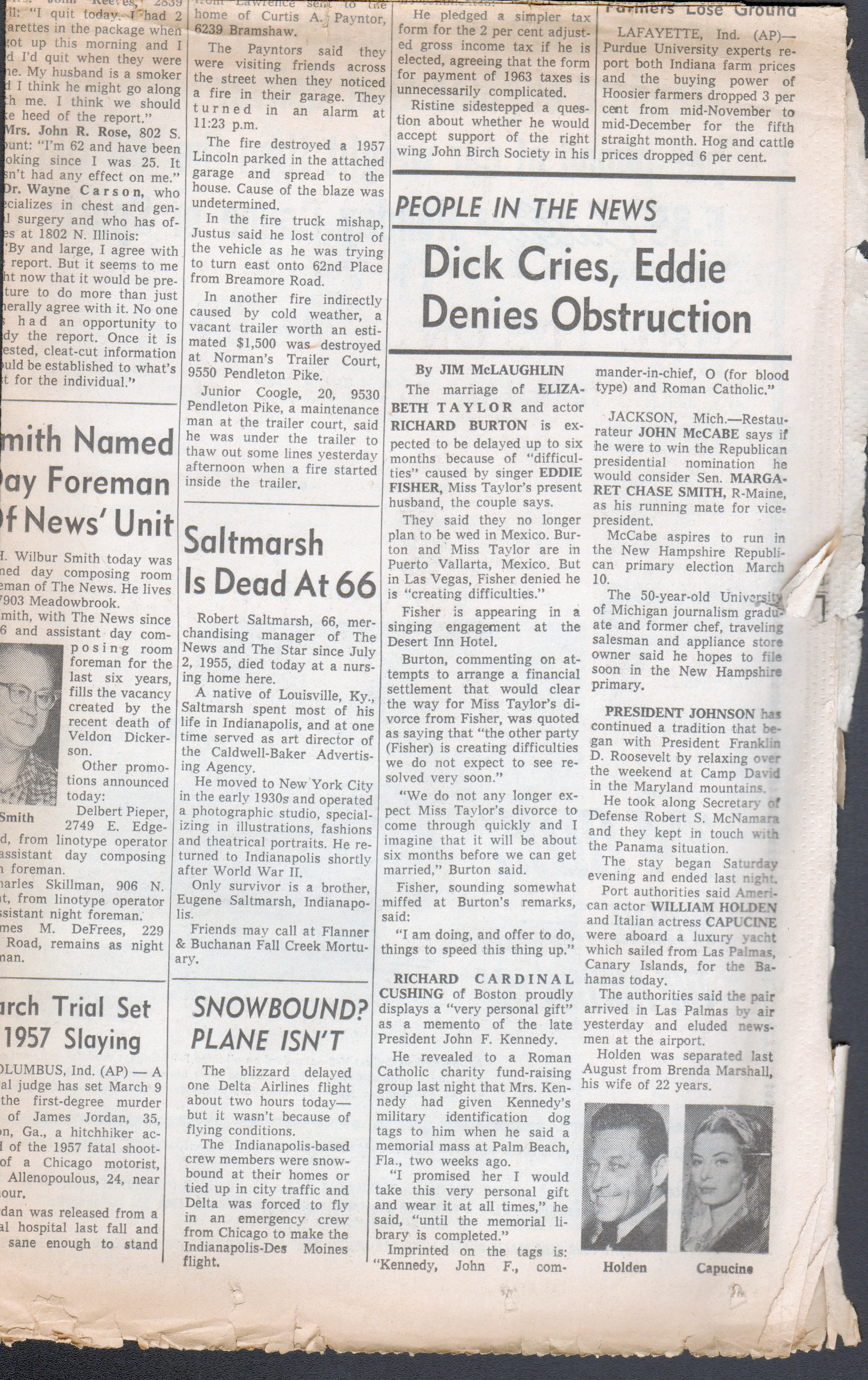 newspaper clipping -  Elizabeth Taylor and Richard Burton