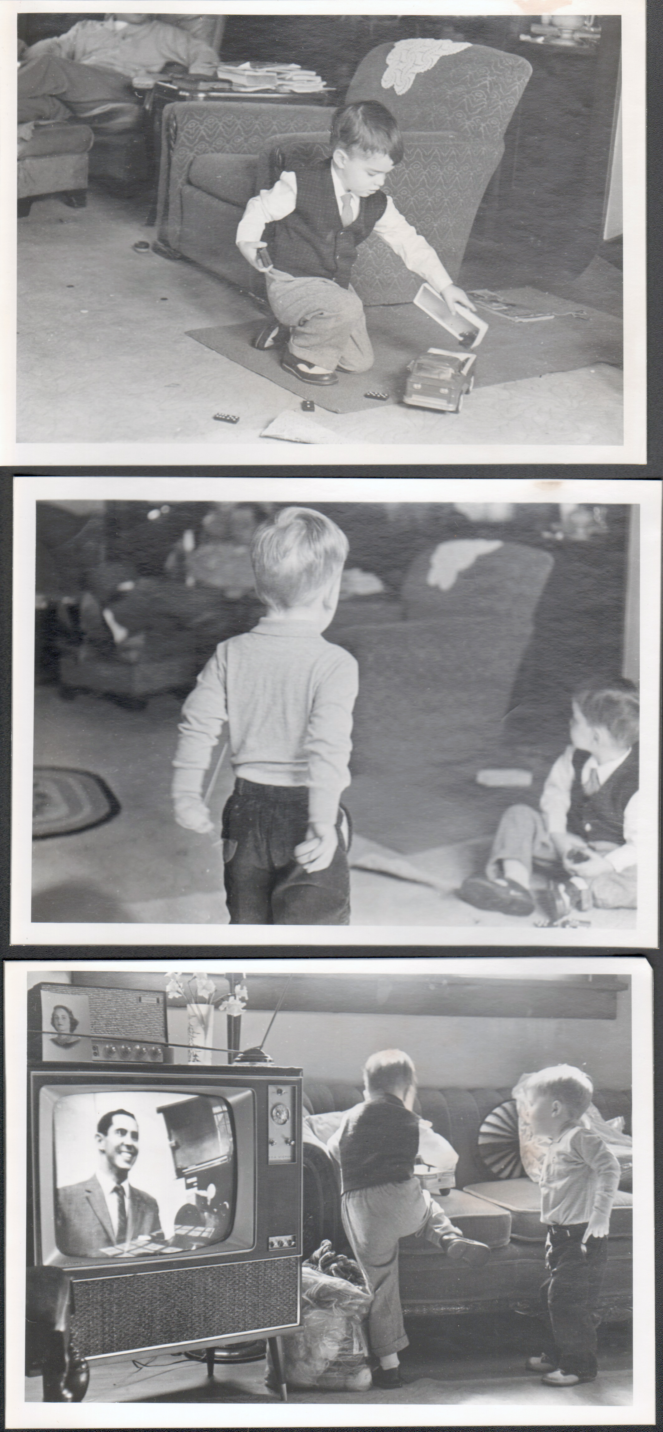 loose pictures - 3845 Capitol - Alan and Ronnie playing in living room. Man on TV.