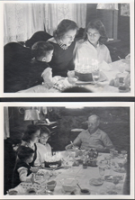 loose pictures - 3845 Capitol - natural light pictures of Rosemary birthday party. Alan, Rosemary, Susan and Curt in dining room.