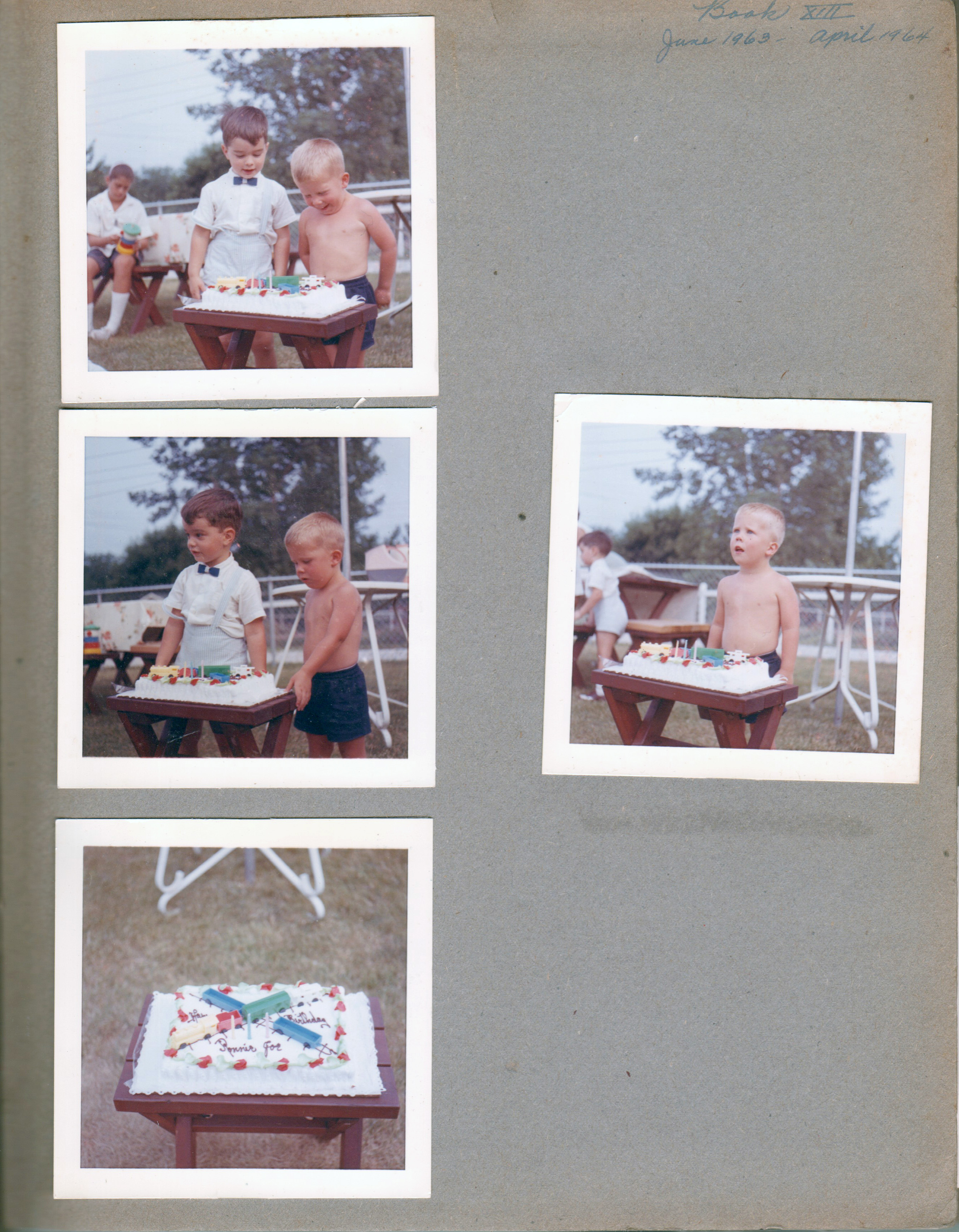 Ronnie's birthday June 1963 - Susan, Alan, Ronnie. Train cake.