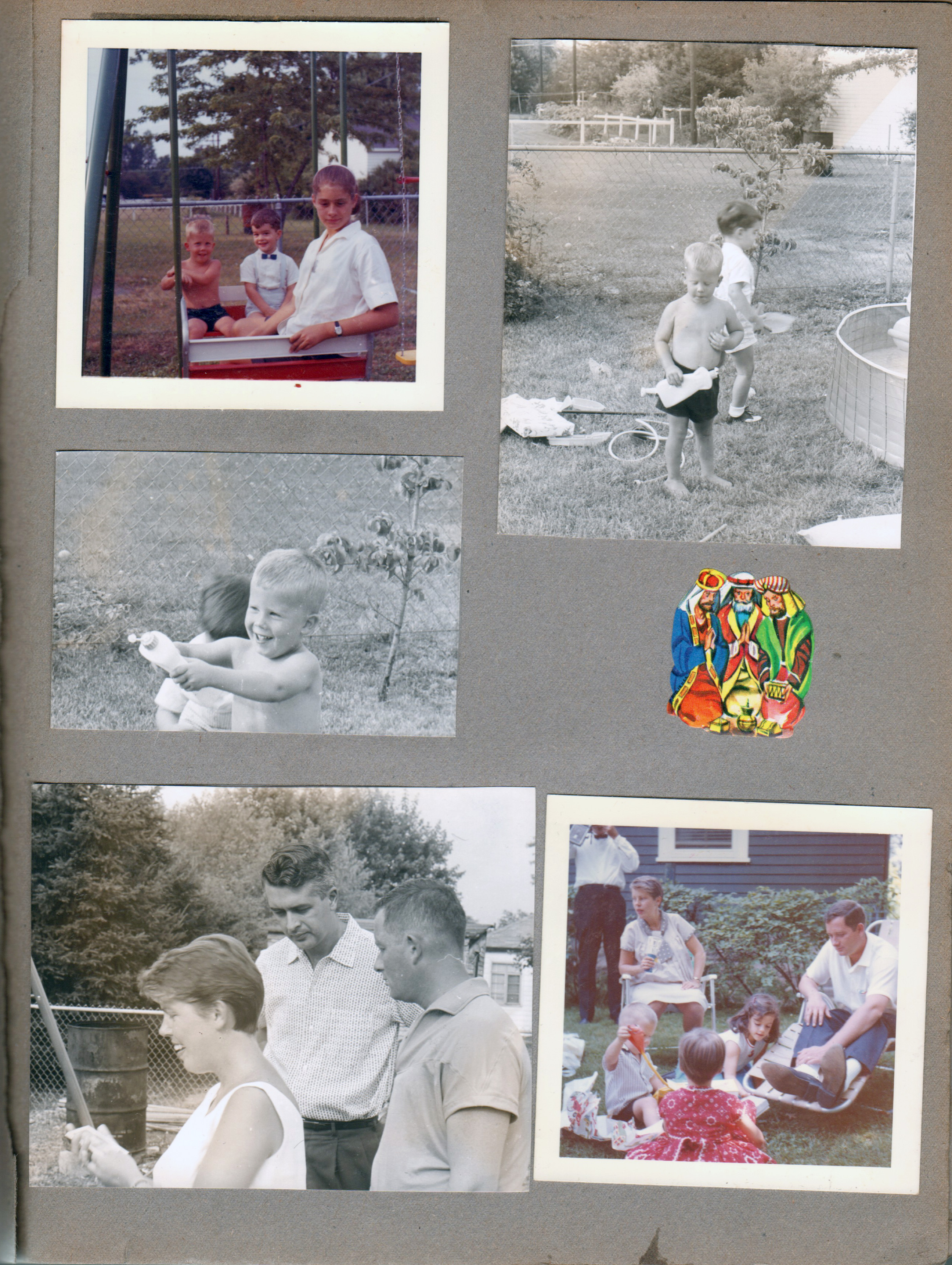 Ronnie, Alan and Susan on swing. Betty, John and Dave. 6122 yard - Warren, Betty, Ronnie. Carole, Cindy, Dave.