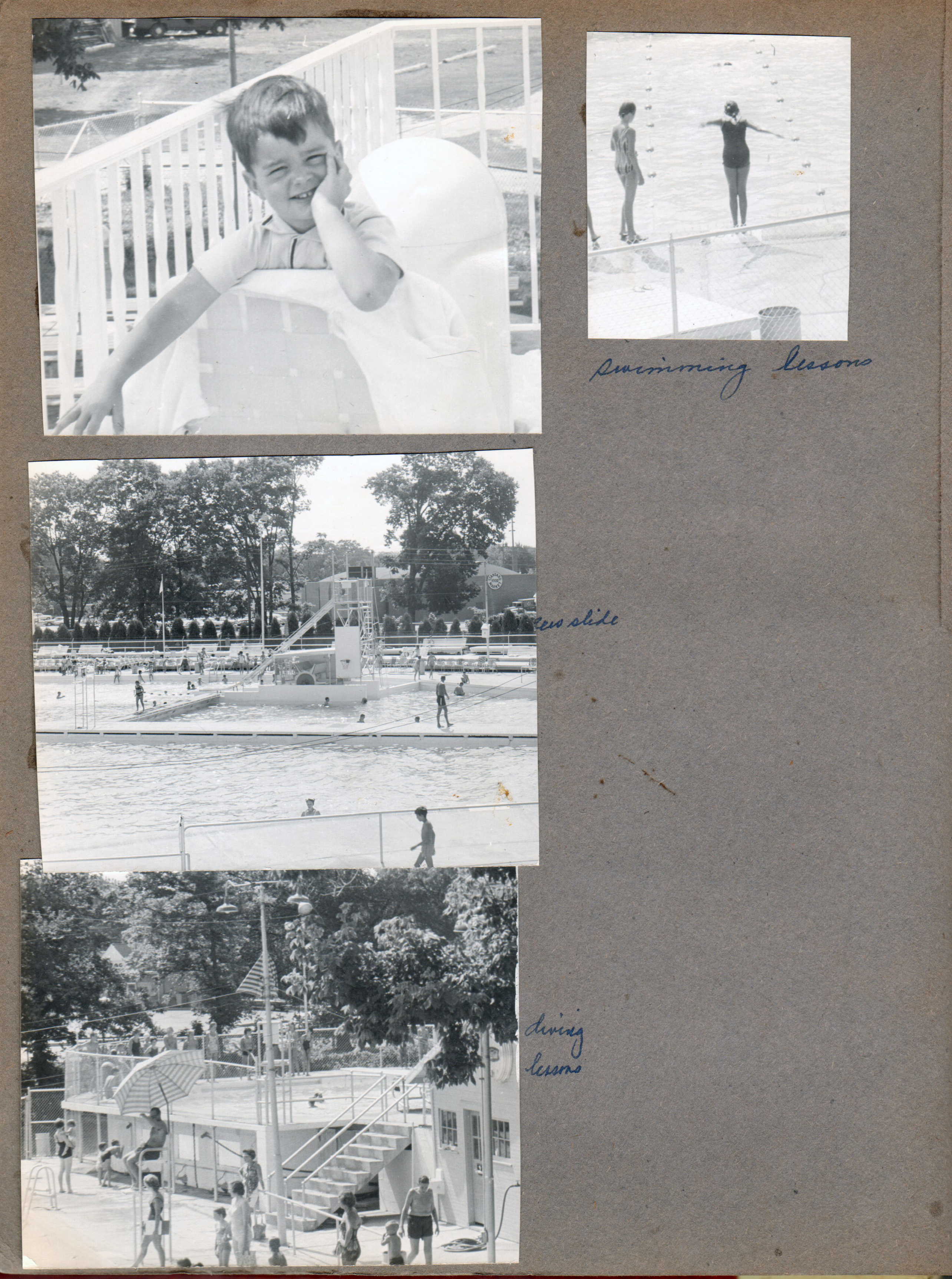 Riviera Club - Alan on balcony. Slide. Diving tank. Swimming lessons.
