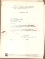 John D Hague congratulations letter for NAFI Director of Engineering job.