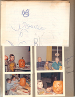 Halloween 1963 - Alan in costume. Curt, Alan and Vonnie on sofa. Alan and Susan carving pumpkin.