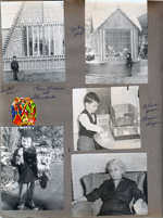 Christmas at Glendale - Alan at Santa's house and Candy Shop. Alan gives Elmer sugar (Louise Williams' parakeet). Alan on driveway with stocking and elf. Maud Williams (neighbors directly across Carrollton)