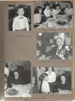 Rosemary's birthday at 3845 Capitol - Alan. Susan, Alan, Rosemary, Curt. Warren with camera. Rosemary with cake. At 8815 Haverstick - Eddie, Karen, Susan, Rosemary.