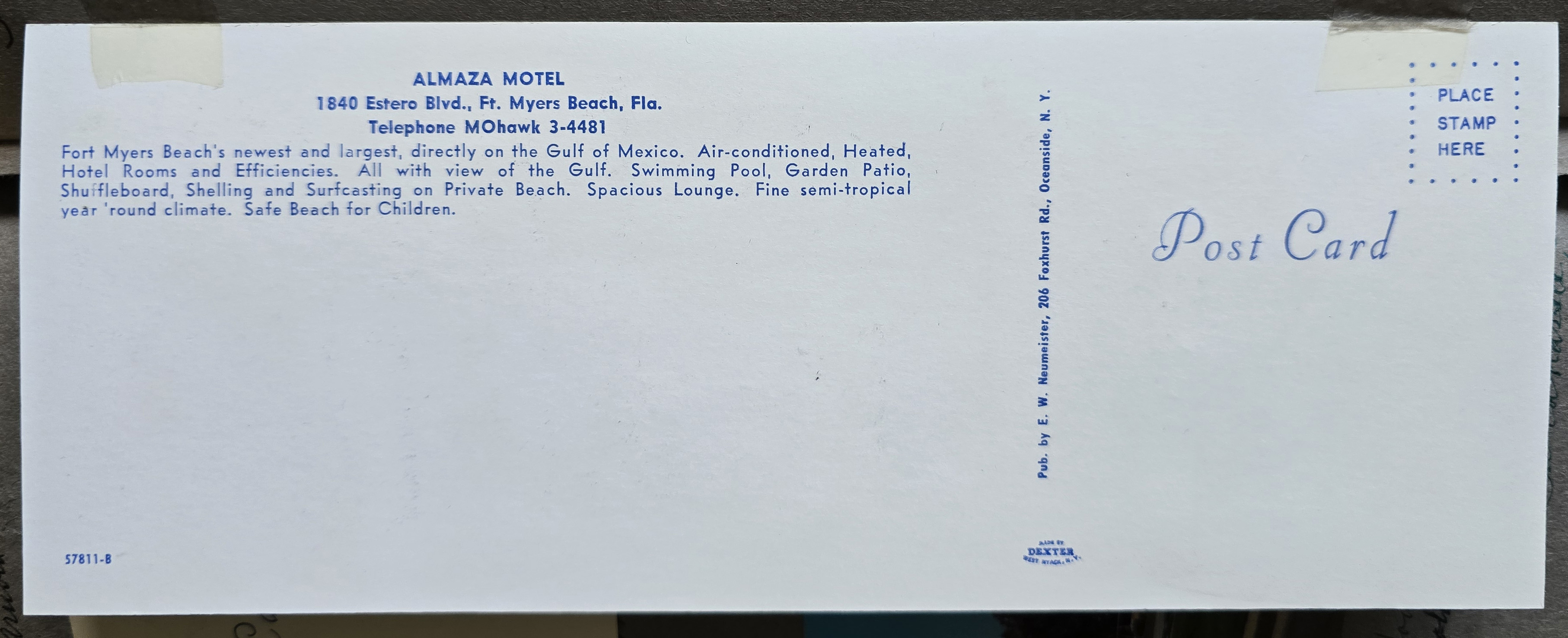 postcard back 57811-B - Almaza Hotel Ft Myers