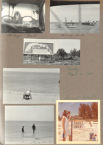 Ft Myers beach. Shrimp boat. Billboard with map of Sanibel Island. Alan picking up shells on beach. Susan at shell shop sign.