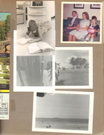 Neptune - Alan doing school work in apartment. Rosemary, Susan, alan with large Easter egg from Mrs Powers (from St. Louis). Cactus flower. John, Susan, Alan in ocean with Neptune in back.