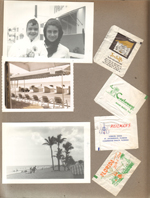 Hollywood Beach - Neptune - Susan and Alan out front. Chairs along broadwalk. Beach. Sugar packets - Juniors - Miami, Castaways - Miami, Heilman's - Ft Lauderdale, Florida Land of Sun and Fun