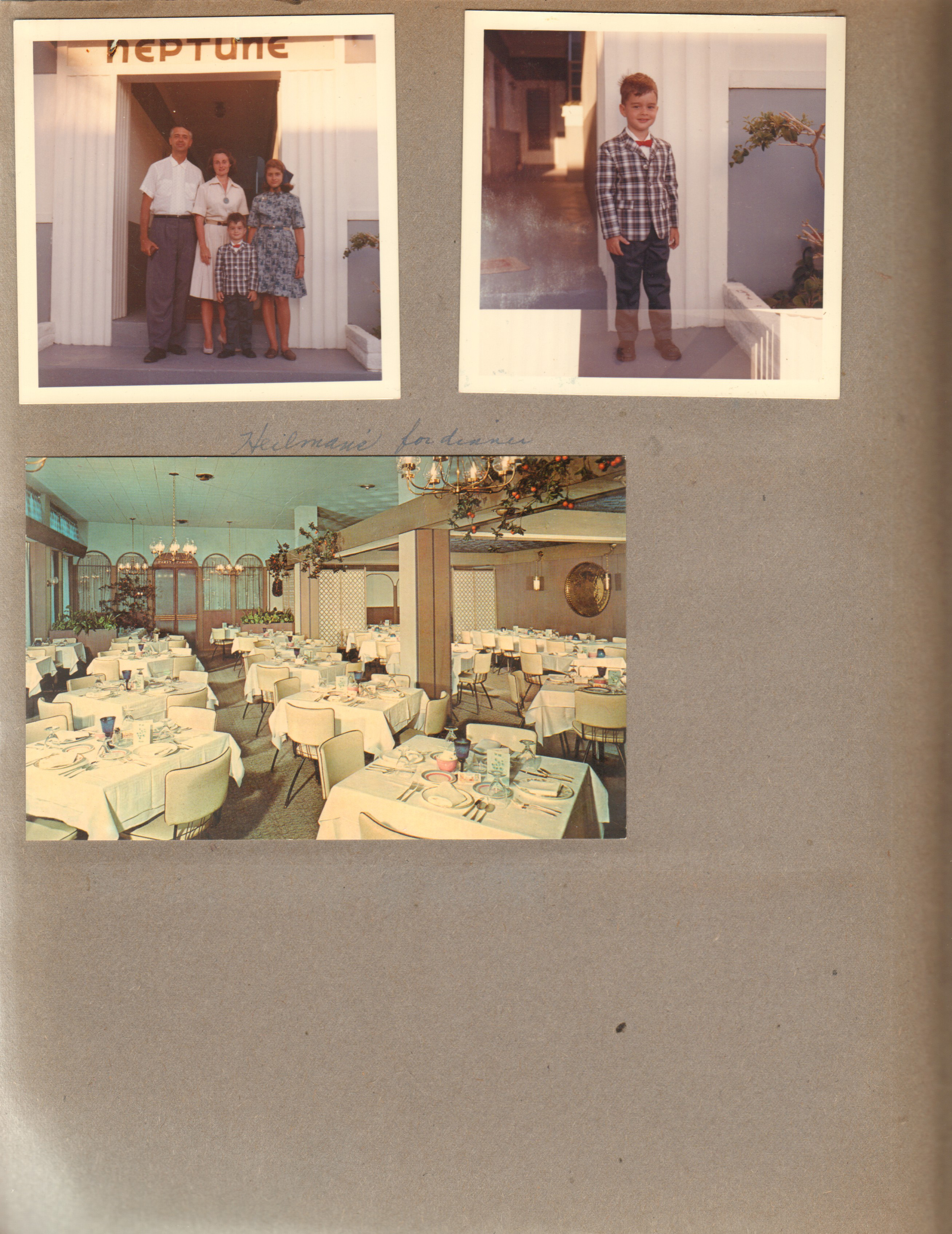 Hollywood Beach - Neptune - rear Surf Road entrance - The Hagues - Susan, Rosemary, Alan, John. Postcard 81804-B - Heilman's - Ft Lauderdale. 