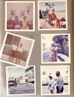 Hollywood Beach - Neptune - Dezousa (?) Miseta, Pepita and Frida in apartment. Woman on beach. Grant and Irma David rear Surf Road. Benfields and Alan on Surf Road with Neptune sign. Irma in parking lot. Couple in parking lot. 