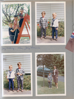 Jay Milling, Alan, Joey Lobraico on slide ladder. Alan and Jay at 6122 by poppies. Alan and Rosemary by black Cadillac 6122. (Jay, Leslie, Mathy, Sue, Dave Milling - 219 N. Road, Wilmington, Delaware 19809)