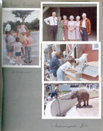 Draper Reunion - Eleanor Edelman, Alan. Smith siblings - Joe Smith, Louis Cole, Florence Harrell, Lida May Lehman, Vonnie Letsinger, Arthur Smith.  Indpls Zoo Susan and Alan feed goat. Alan and Susan feed baby elephant.