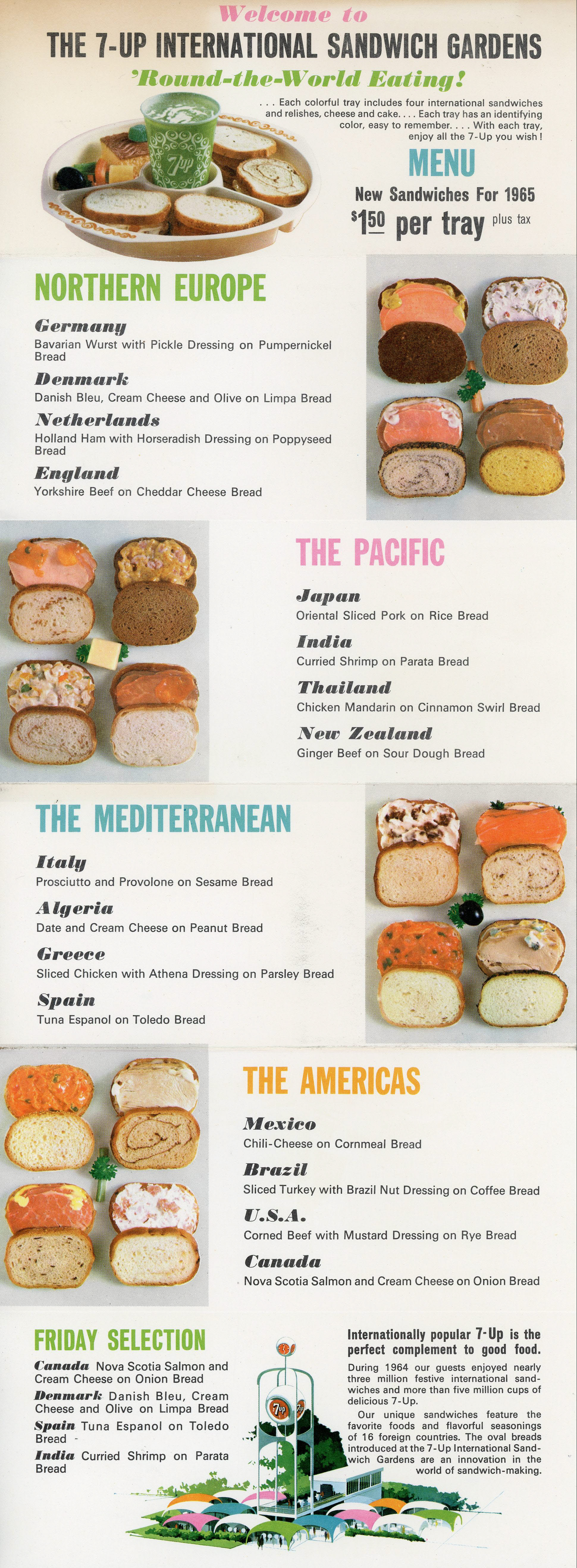 New York World's Fair trip - 7-Up International Sandwich Gardens menu