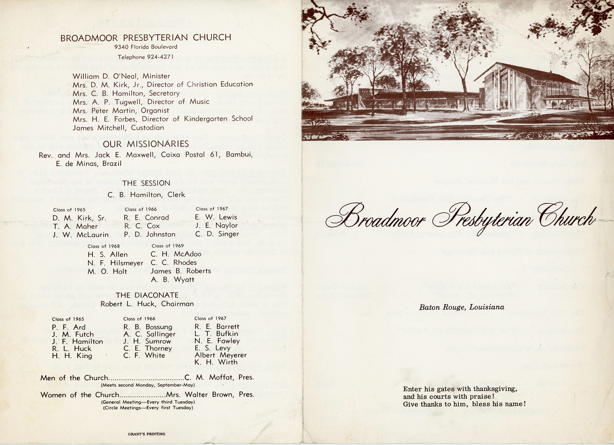 Broadmoor Presbyterian Church - Baton Rouge, LA - program from Nov 14, 1965